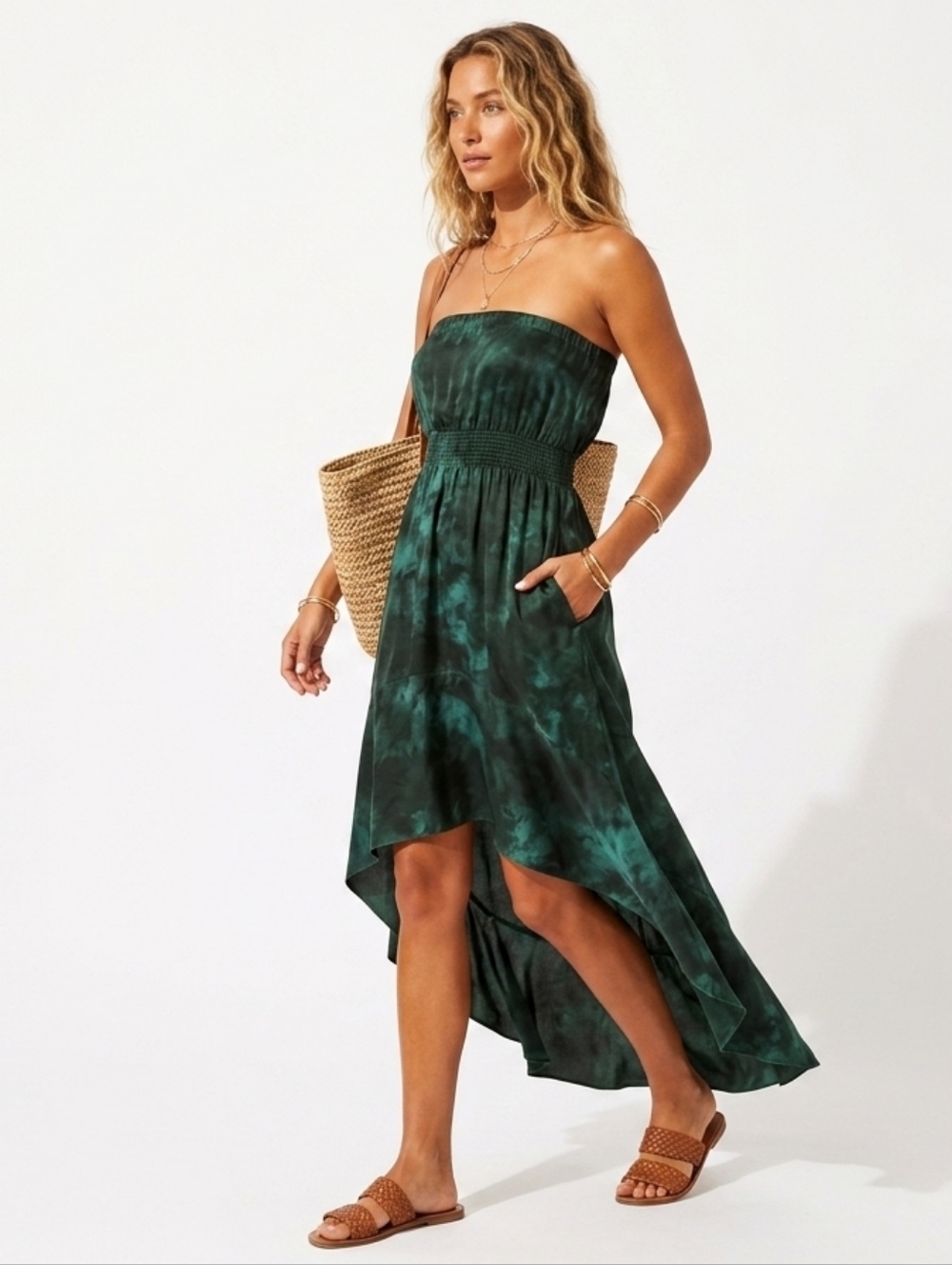 Jay Godfrey Hand-Dyed Silk High-Low Strapless Dress with Pockets